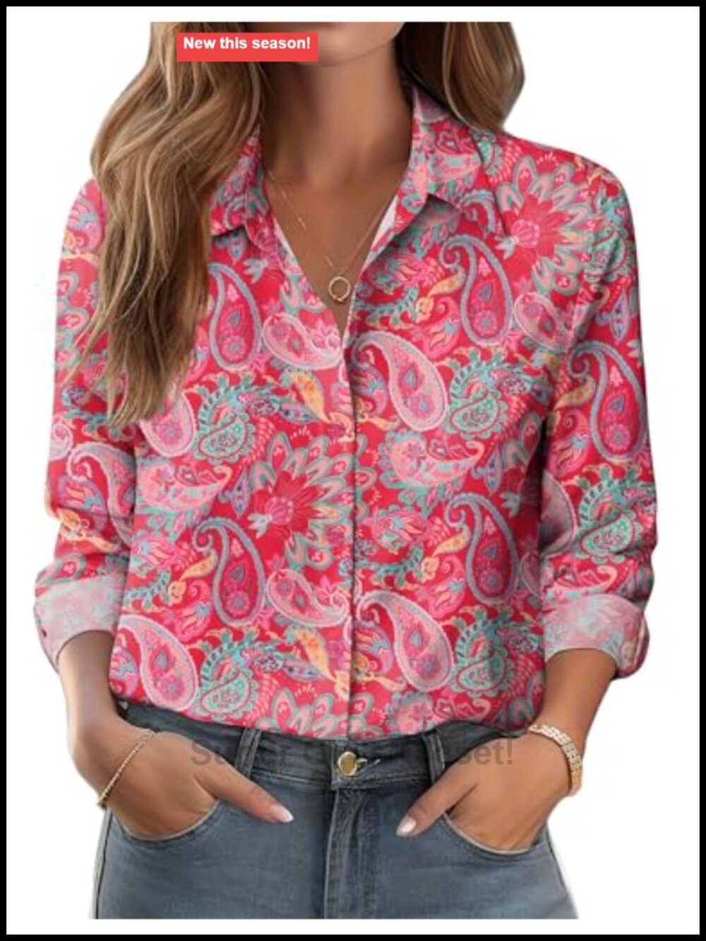 Zeagoo Women's Button Down Shirt Long Sleeve V-Neck Printed Blouse